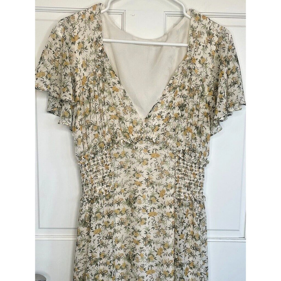 Max Studio Chiffon Ruffle Smocking Maxi Dress Women's Sz M Cottage Prairie Fairy - Picture 2 of 16